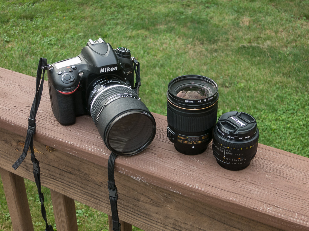 The D600 and my three main lenses that I shoot nearly everything on: the 105mm DC f2, the cheapo 50mm 1.8 and the 28mm f1.8.